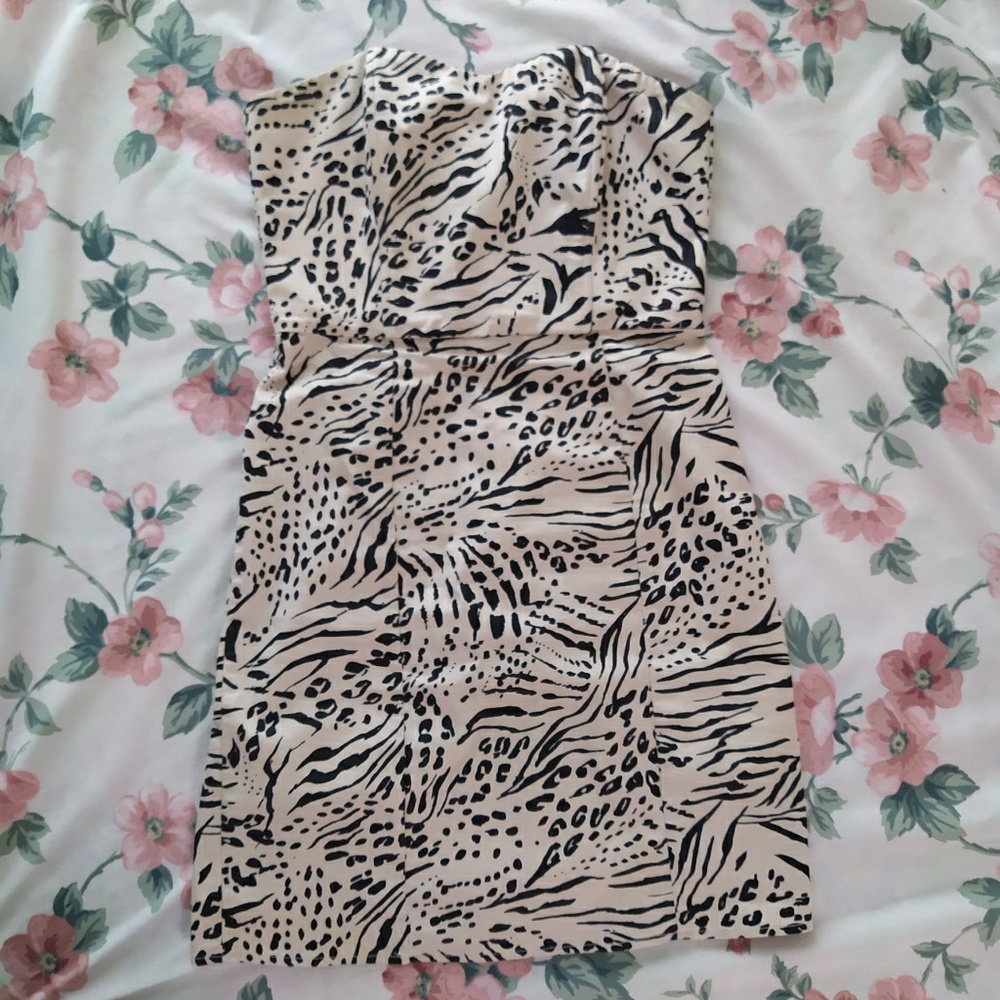 H&M Animal Print Strapless Cocktail Dress